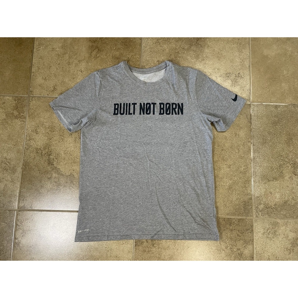 Nike T-Shirt Mens Sz L Grey Built Not Born Dri-FIT Athletic Cut Short Sleeve Tee